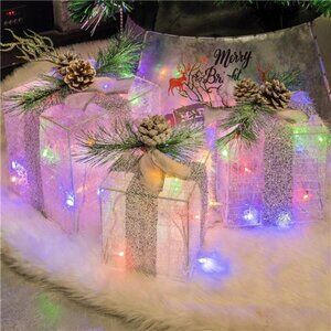 Set of 3 Christmas Lighted Gift Boxes, Pre-lit 60 LED Light Up Present Ornament